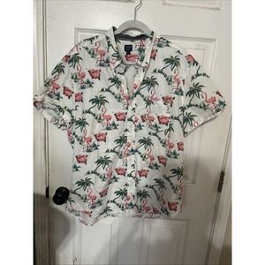 J Crew Shirt Mens Large Oxford Flamingo Beach Tropical Novelty Hawaiian Palm XL